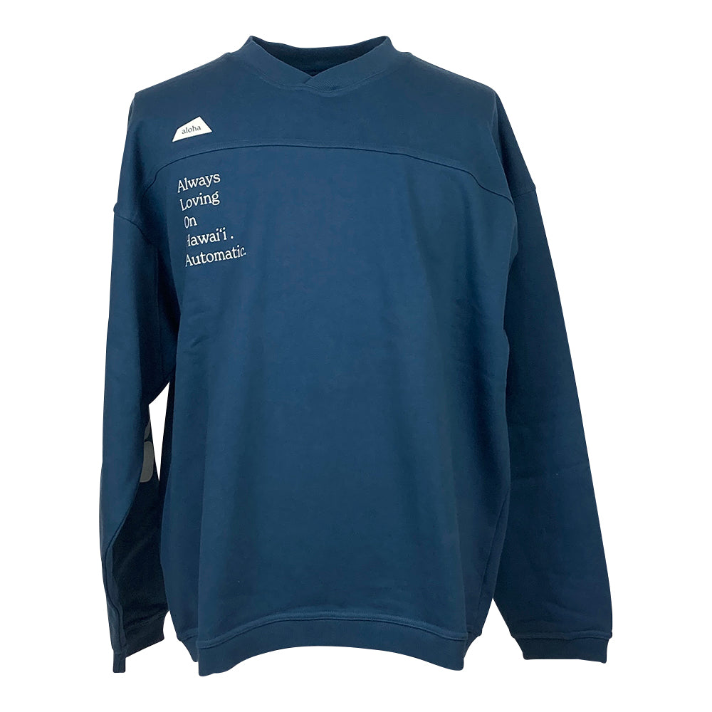 【SALVAGE PUBLIC】サルベージパブリック パブリック パーカー SALVAGE PUBLIC VARSITY Crew neck (a.l.o.h.a) ブルー Mサイズ(SV3AW007)