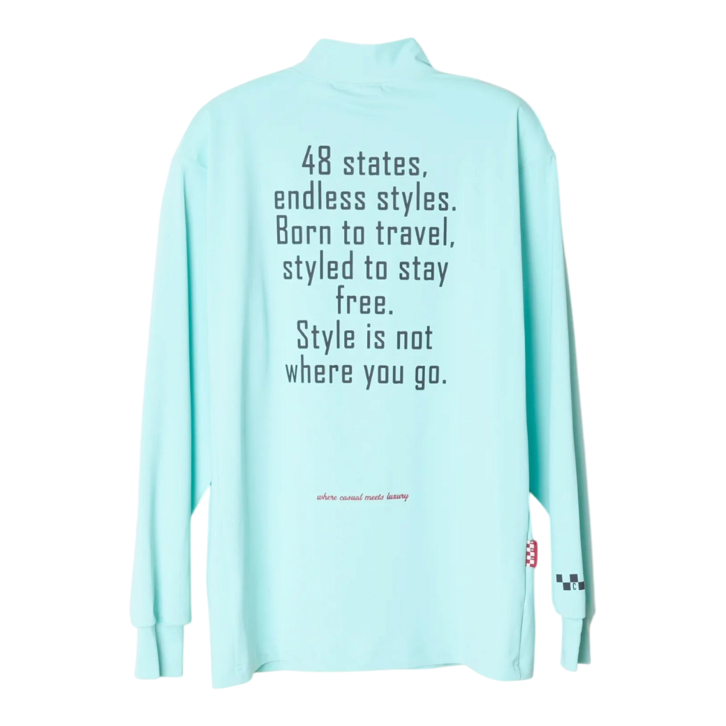【CHECKER48】Women's LESS SEE-THROUGH MOCK TEE 長袖ハイネック TURQUOISE(CHE-C4800A001W)