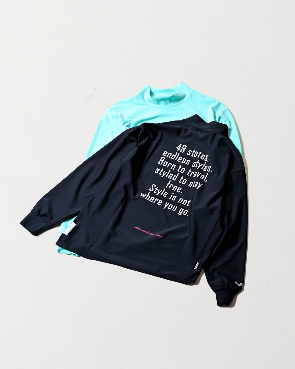 【CHECKER48】LESS SEE-THROUGH MOCK SHIRTS 長袖ハイネック TURQUOISE(CHE-C4800A001)