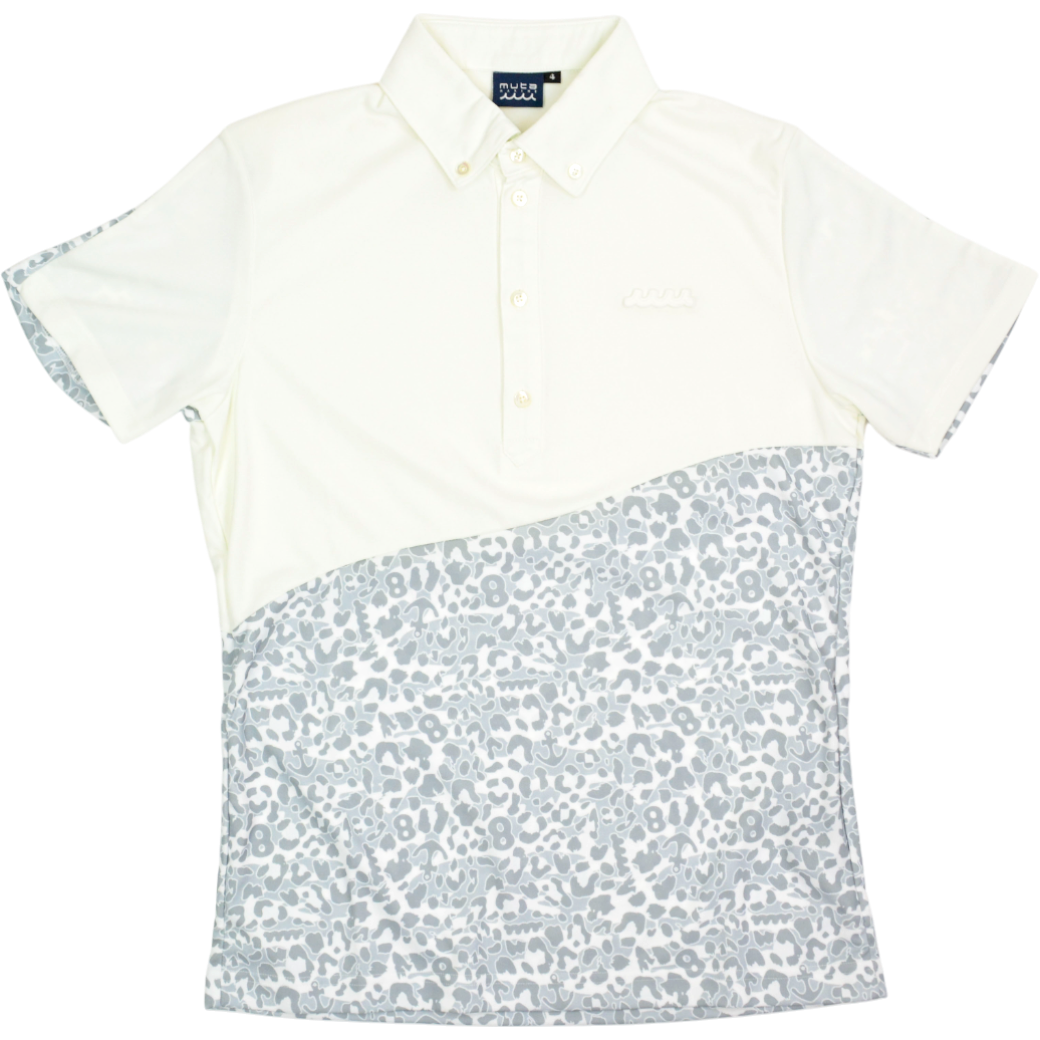 【muta】レオパードカラーブロックポロシャツ ホワイト S M(MMJC-446075)