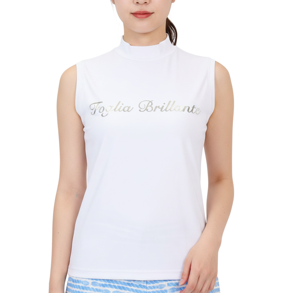 【Foglia Brillante】ロゴプリントノースリーブモック WOMAN WHITE(FBAL-SLMN2)