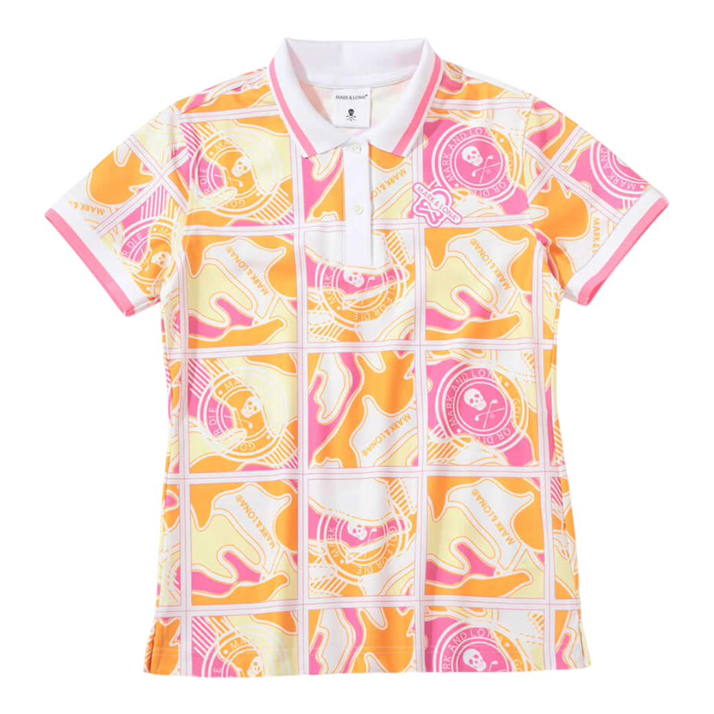 【MARK&LONA】Gauge Block Pattern Polo レディース ポロシャツ PINK(MAL-MLW5AAP01)
