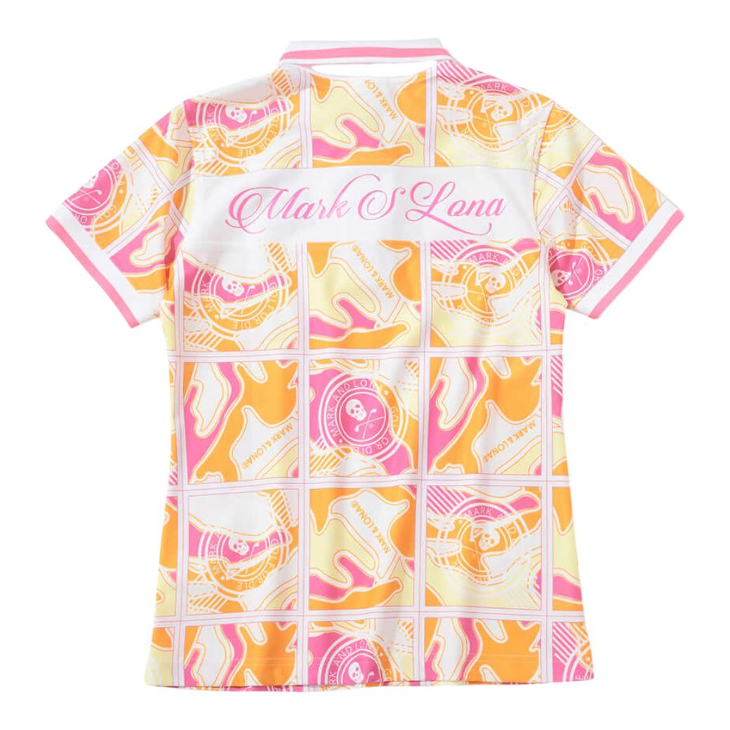 【MARK&LONA】Gauge Block Pattern Polo レディース ポロシャツ PINK(MAL-MLW5AAP01)