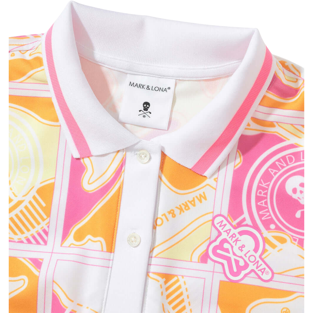 【MARK&LONA】Gauge Block Pattern Polo レディース ポロシャツ PINK(MAL-MLW5AAP01)