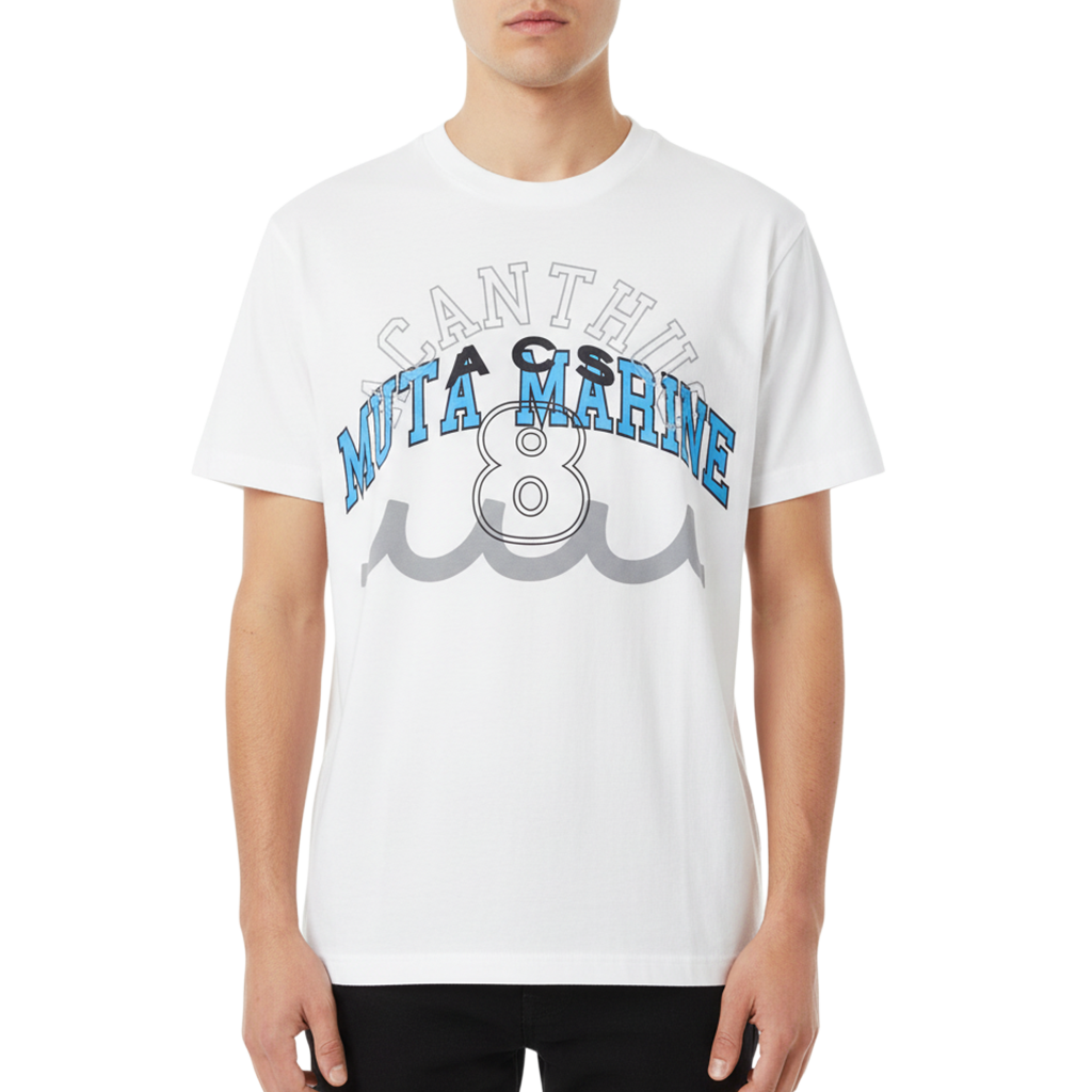 【muta】ACANTHUS × muta MARINE Multi Logo Tee Tシャツ ホワイト M L(MUT-MMAC-MA2511)
