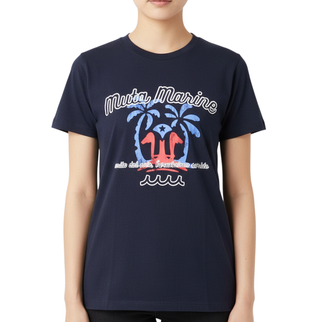 muta】ISLAND STAMP Tシャツ ネイビー レディース フリーサイズ（MUT 