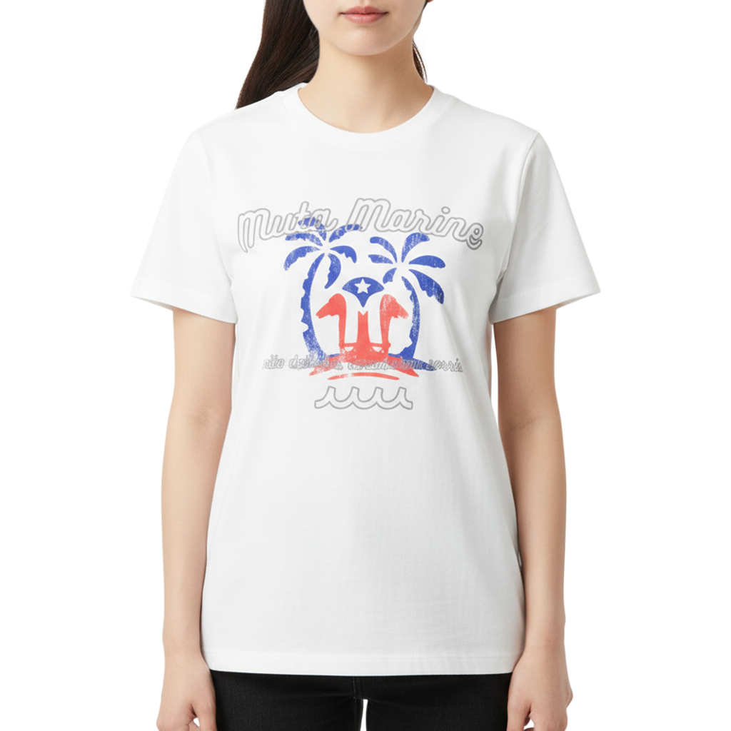 muta】ISLAND STAMP Tシャツ ホワイト レディース フリーサイズ（MUT 