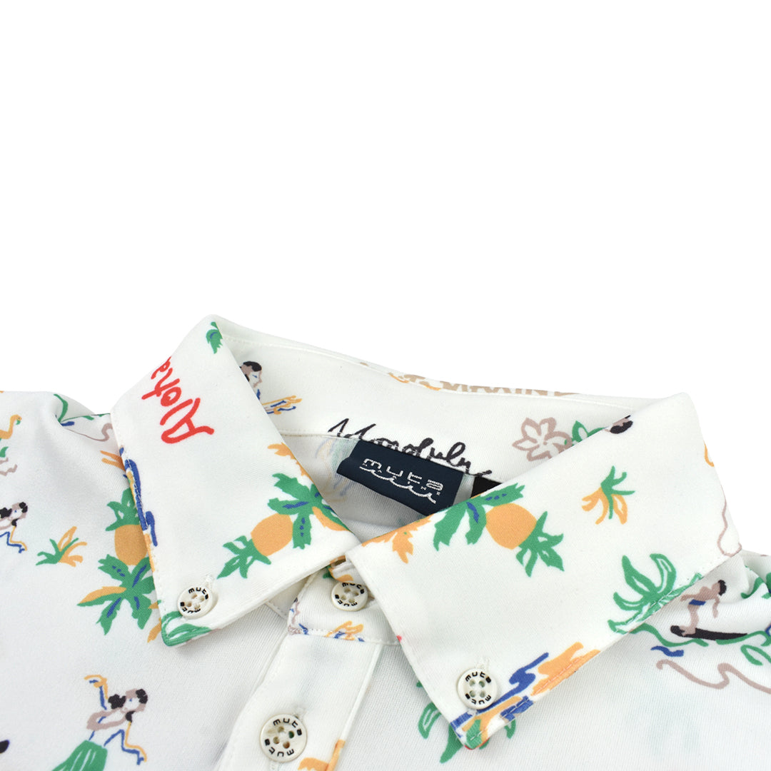 MUTA Hawaiian Polo Shirt, White (MMJC-446187)