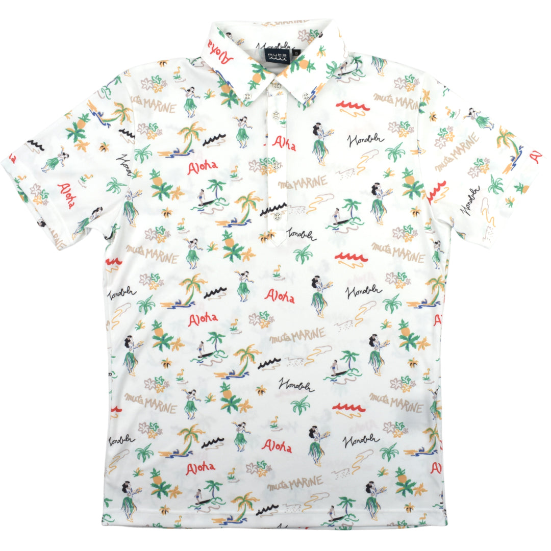 MUTA Hawaiian Polo Shirt, White (MMJC-446187)