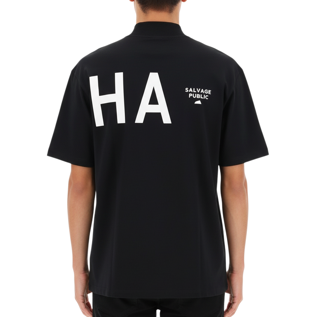 【SALVAGE PUBLIC】SURF mockneck shorts leeve BIG ALOHA モックネック Tシャツ ブラック S M(SAP-SVKA3029)