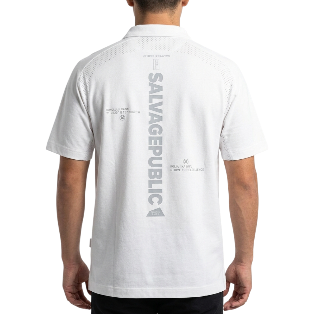 【SALVAGE PUBLIC】ナイロン ポロシャツ ホワイト S M(SAP-SVKS5016)