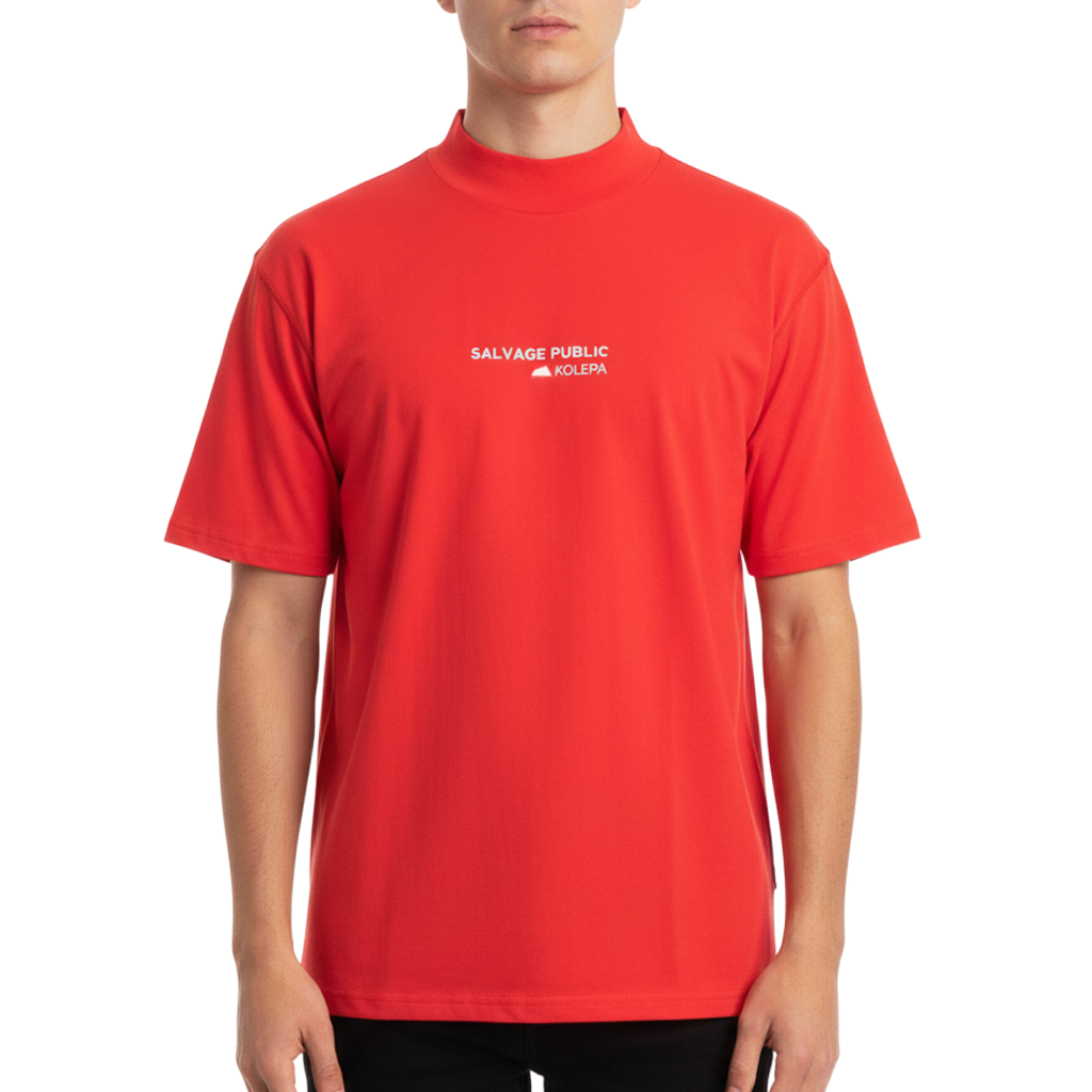 SALVAGE PUBLIC】モックネック Tシャツ レッド S M L（SAP-SVKS3026）