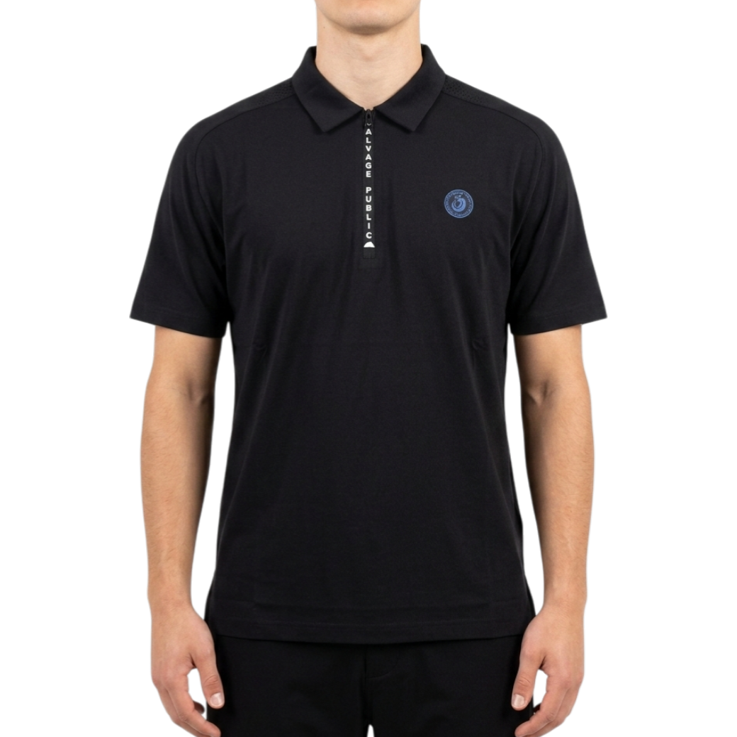 【SALVAGE PUBLIC】ナイロン ポロシャツ ブラック S(SAP-SVKS5016)