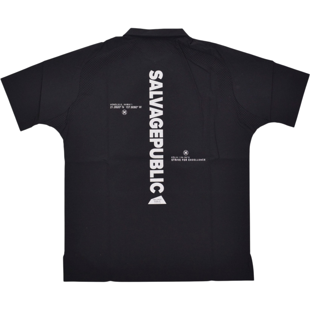 【SALVAGE PUBLIC】ナイロン ポロシャツ ブラック S(SAP-SVKS5016)