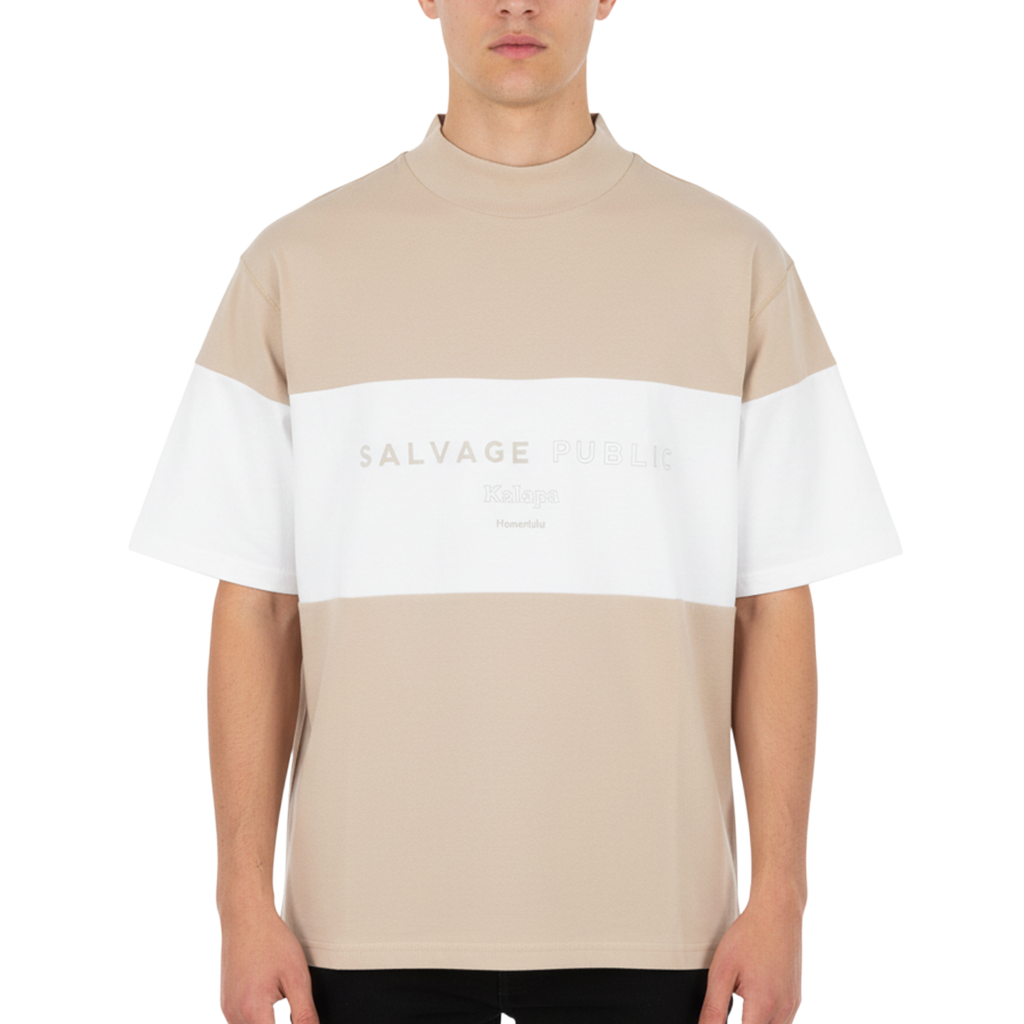 【SALVAGE PUBLIC】モックネック Tシャツ Sand×White M L XL(SAP-SVKS5027)