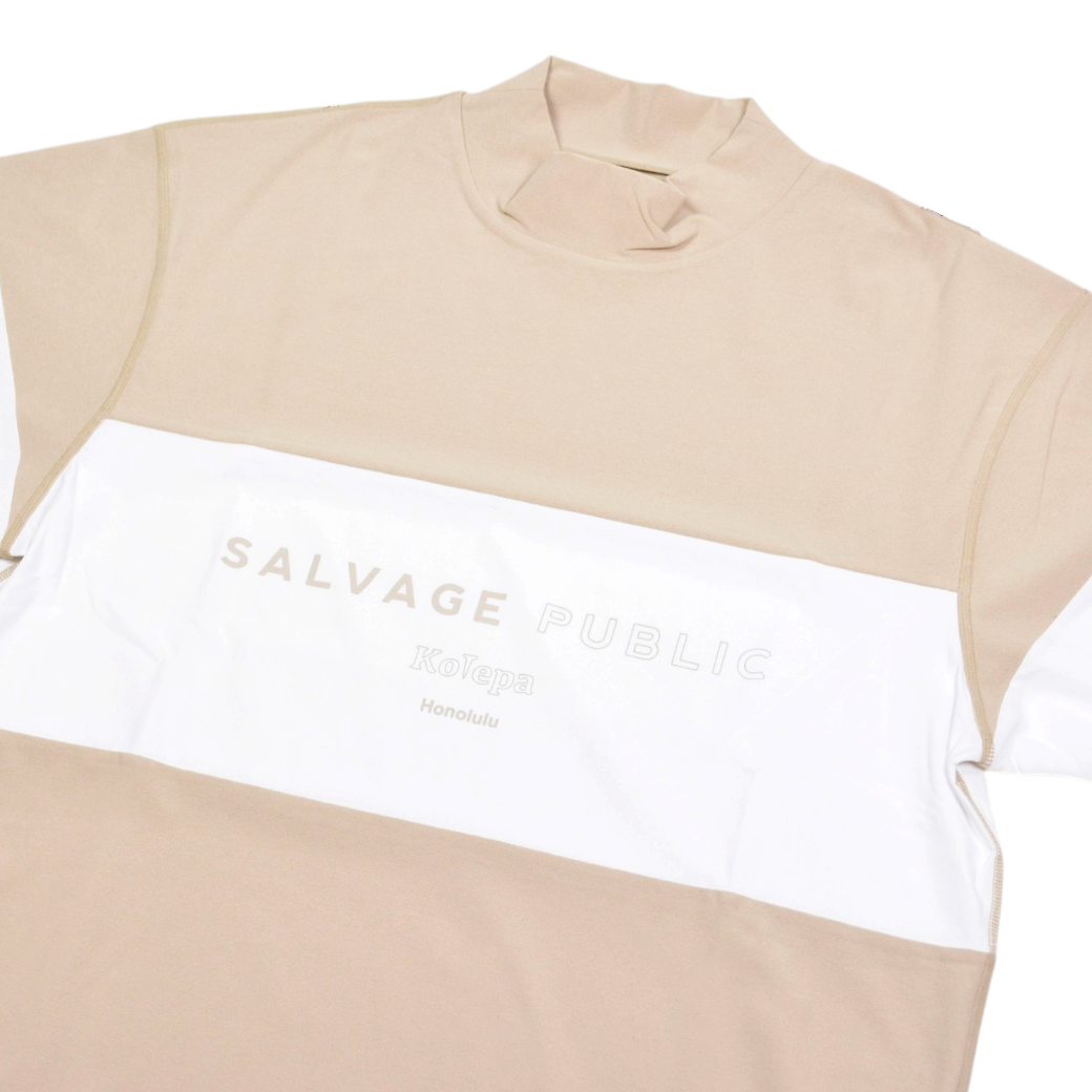 【SALVAGE PUBLIC】モックネック Tシャツ Sand×White M L XL(SAP-SVKS5027)