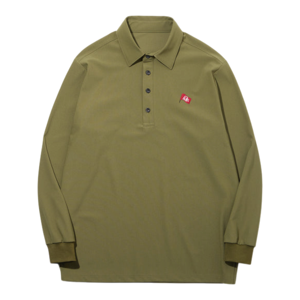 【GREEN EDGE MONKEYS】Stretch kanoko long sleeve polo ポロシャツ KHAKI (ZZGEM-60363001)