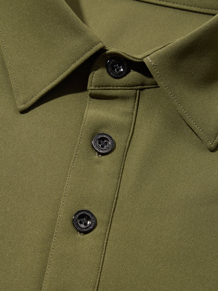 【GREEN EDGE MONKEYS】Stretch kanoko long sleeve polo ポロシャツ KHAKI (ZZGEM-60363001)