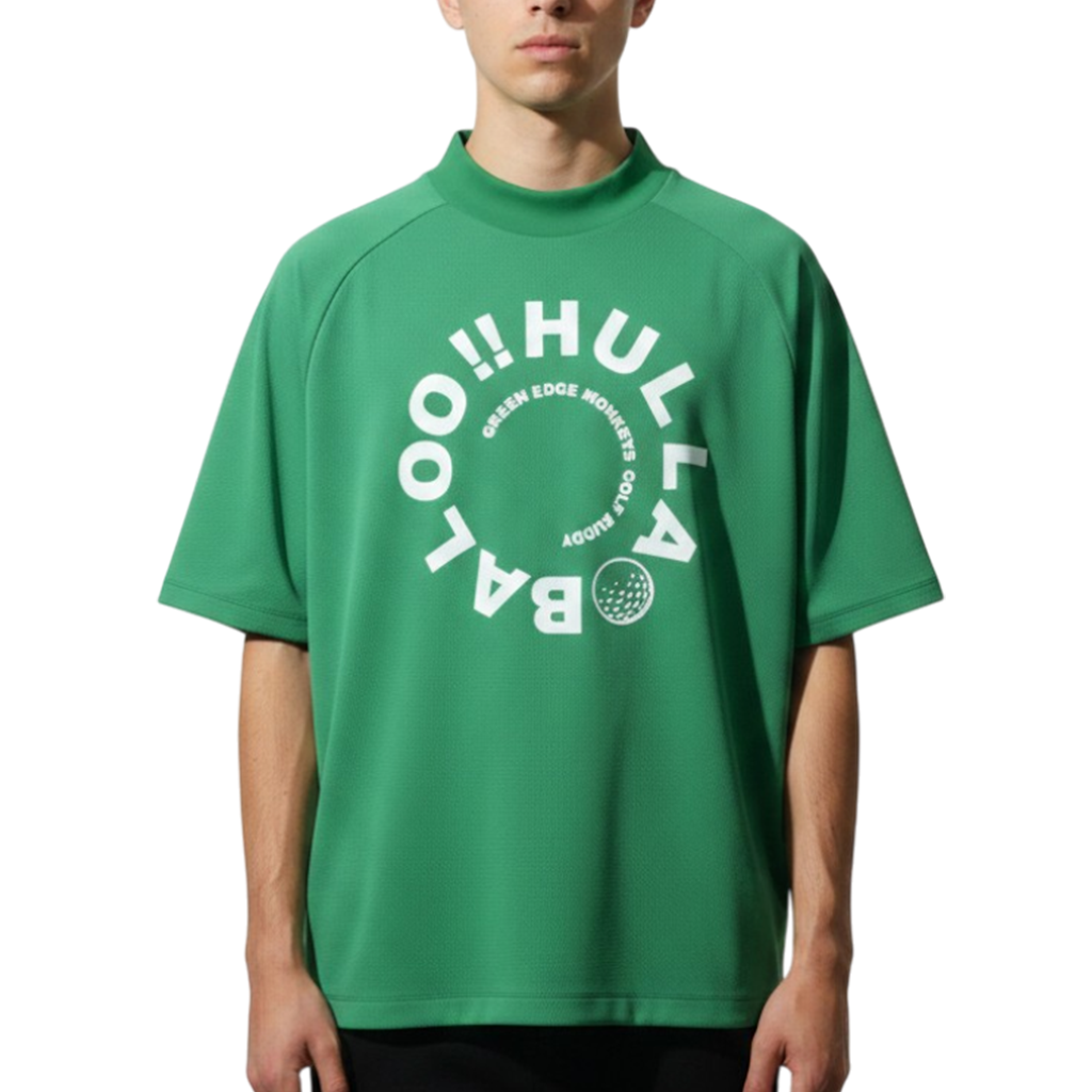 GREEN EDGE MONKEYS】Popcorn knit mock モックネック Tシャツ GREEN
