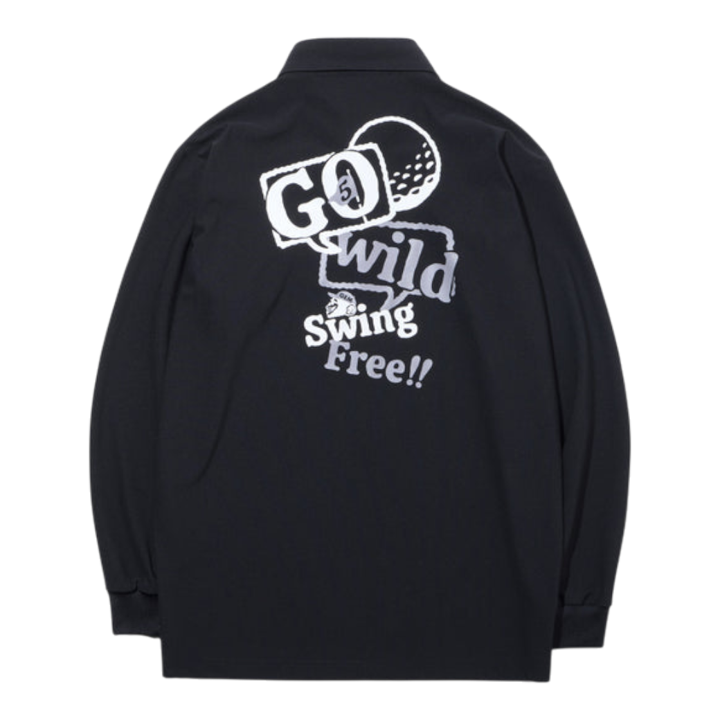 【GREEN EDGE MONKEYS】Stretch kanoko long sleeve polo ポロシャツ BLACK (ZZGEM-60363001)