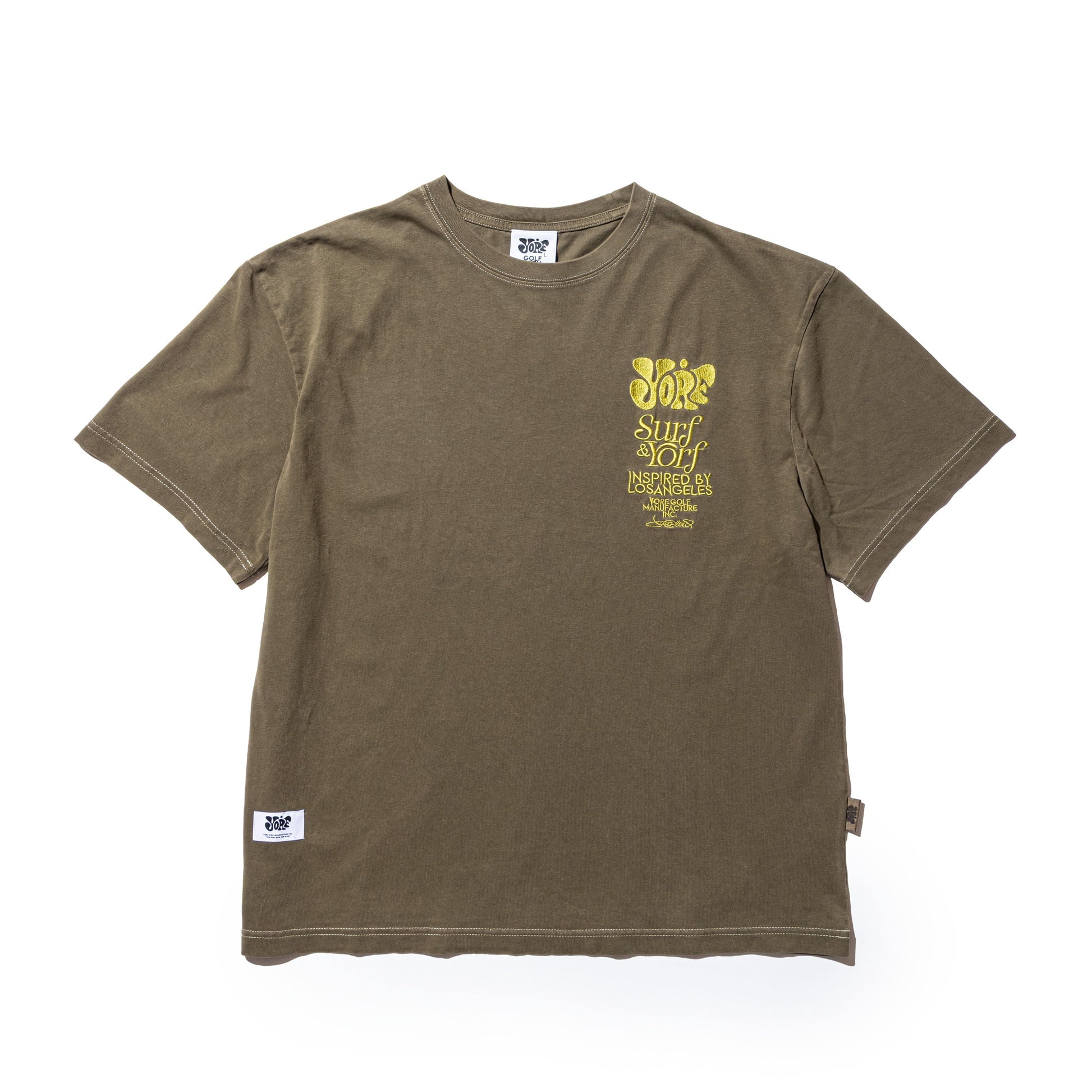 【YORF】ヴィンテージライク刺繍ロゴ Tシャツ KHAKI(ZZYRF-1086110304)