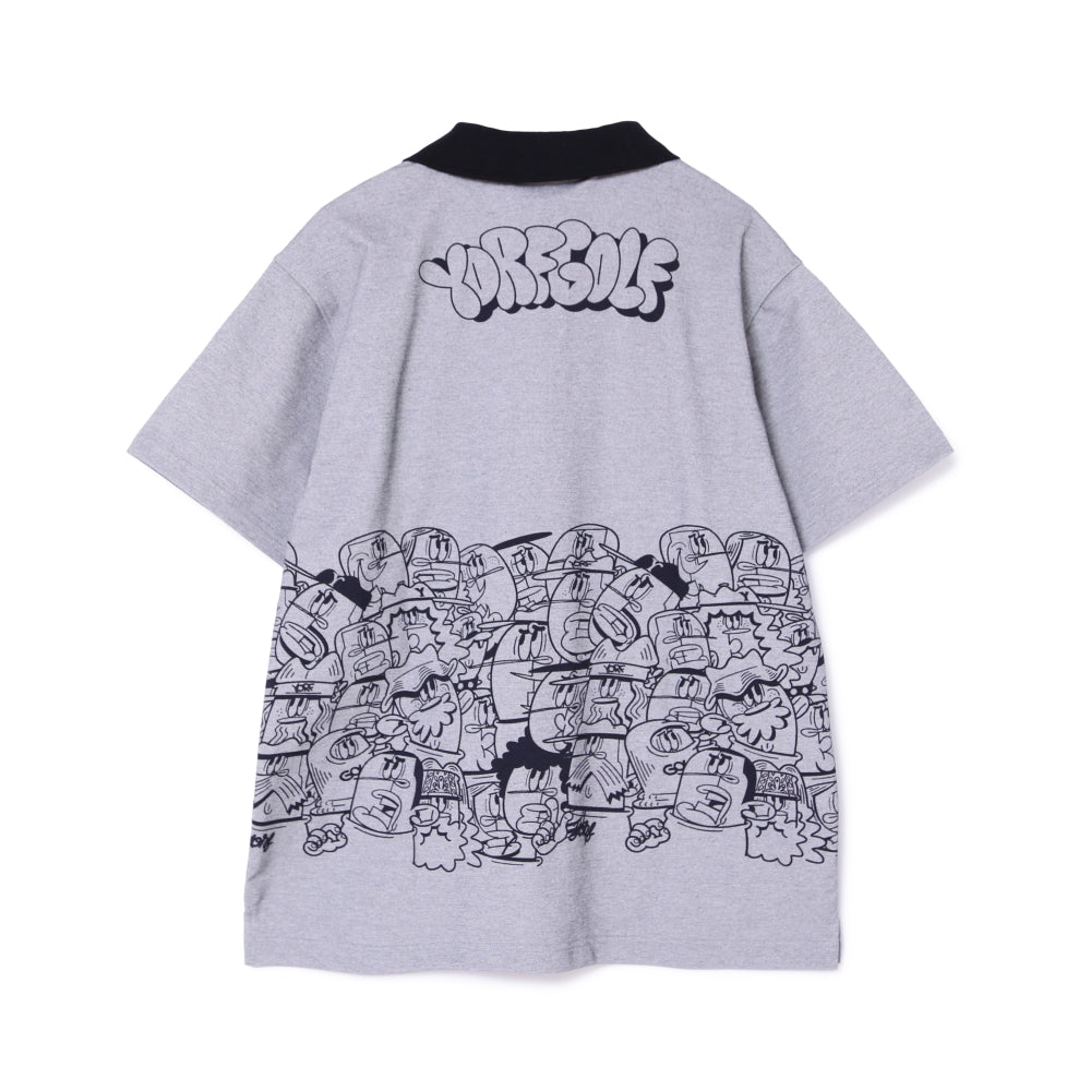 【YORF】HUMAN柄 ポロシャツ GRAY(ZZYRF-1086120303)