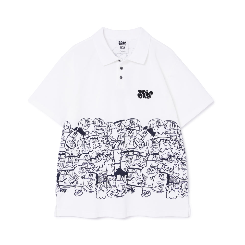 【YORF】HUMAN柄 ポロシャツ WHITE(ZZYRF-1086120303)