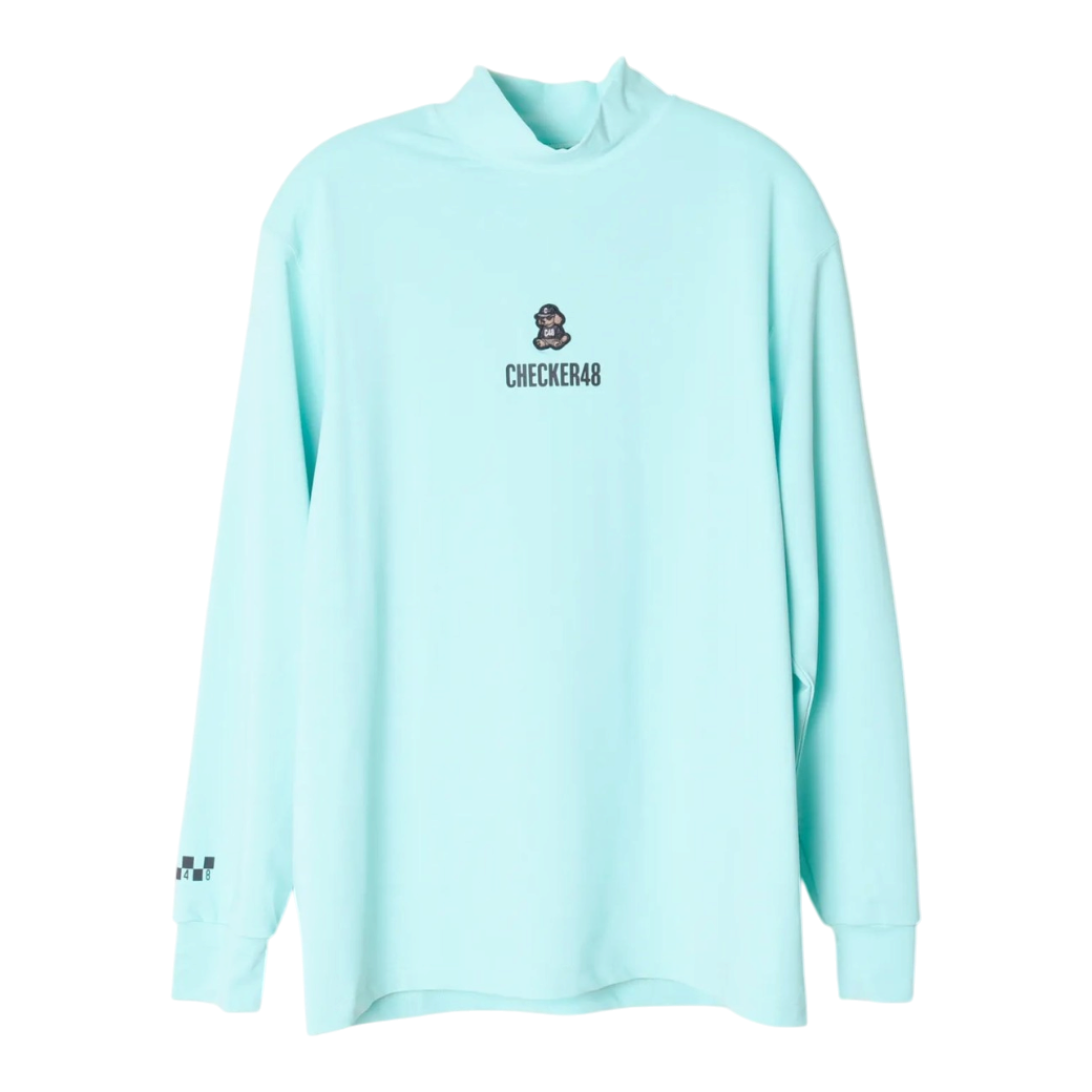【CHECKER48】Women's LESS SEE-THROUGH MOCK TEE 長袖ハイネック TURQUOISE（CHE-C4800A001W）