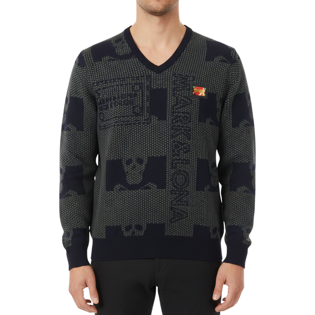 【MARK＆LONA】Pave Mesh Vee Knit メッシュ ニット ブラック 46 48 M L（MLM-4A-AB01）