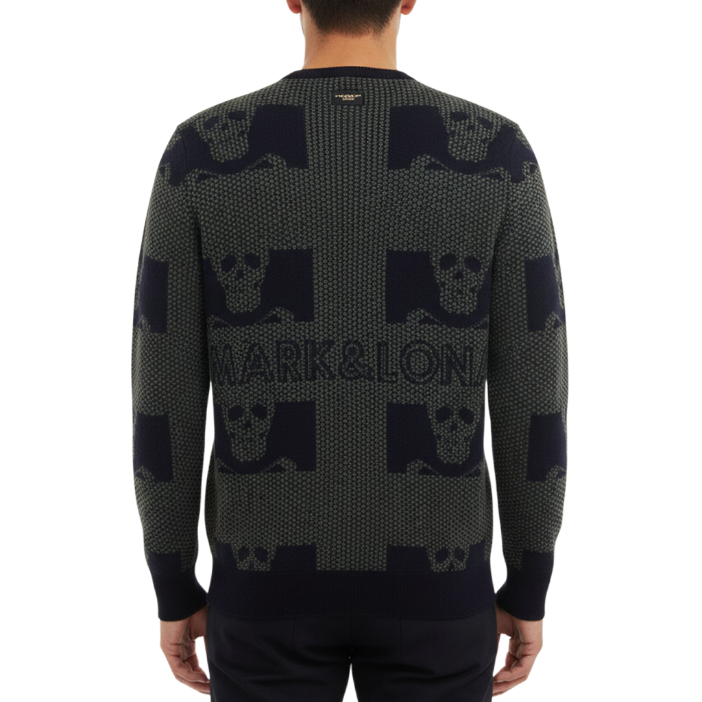 【MARK＆LONA】Pave Mesh Vee Knit メッシュ ニット ブラック 46 48 M L（MLM-4A-AB01）