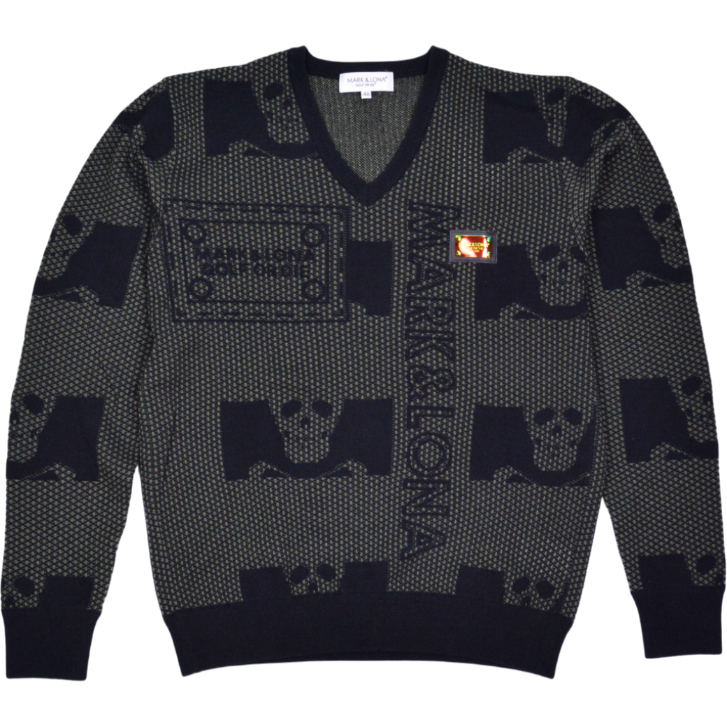 【MARK＆LONA】Pave Mesh Vee Knit メッシュ ニット ブラック 46 48 M L（MLM-4A-AB01）