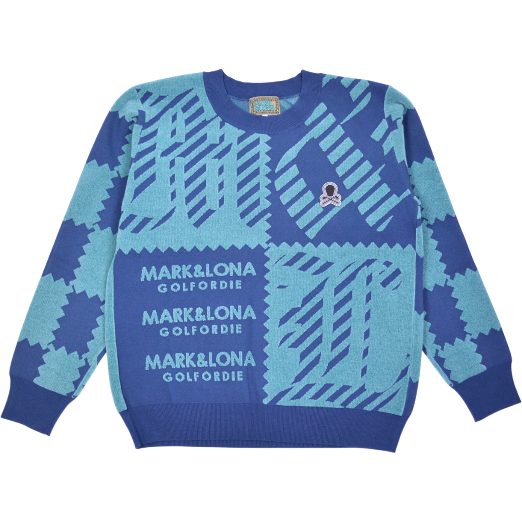 【MARK＆LONA】M.C.D CHENILLE CREW KNIT クルーネック ジャガードニット ブルー 48 L（MLM-4C-AB05）