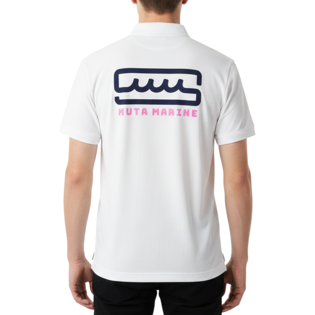 【muta】ボックスロゴ　ポロシャツ ホワイトレディース メンズ XS S（MMAX-446325-WH）