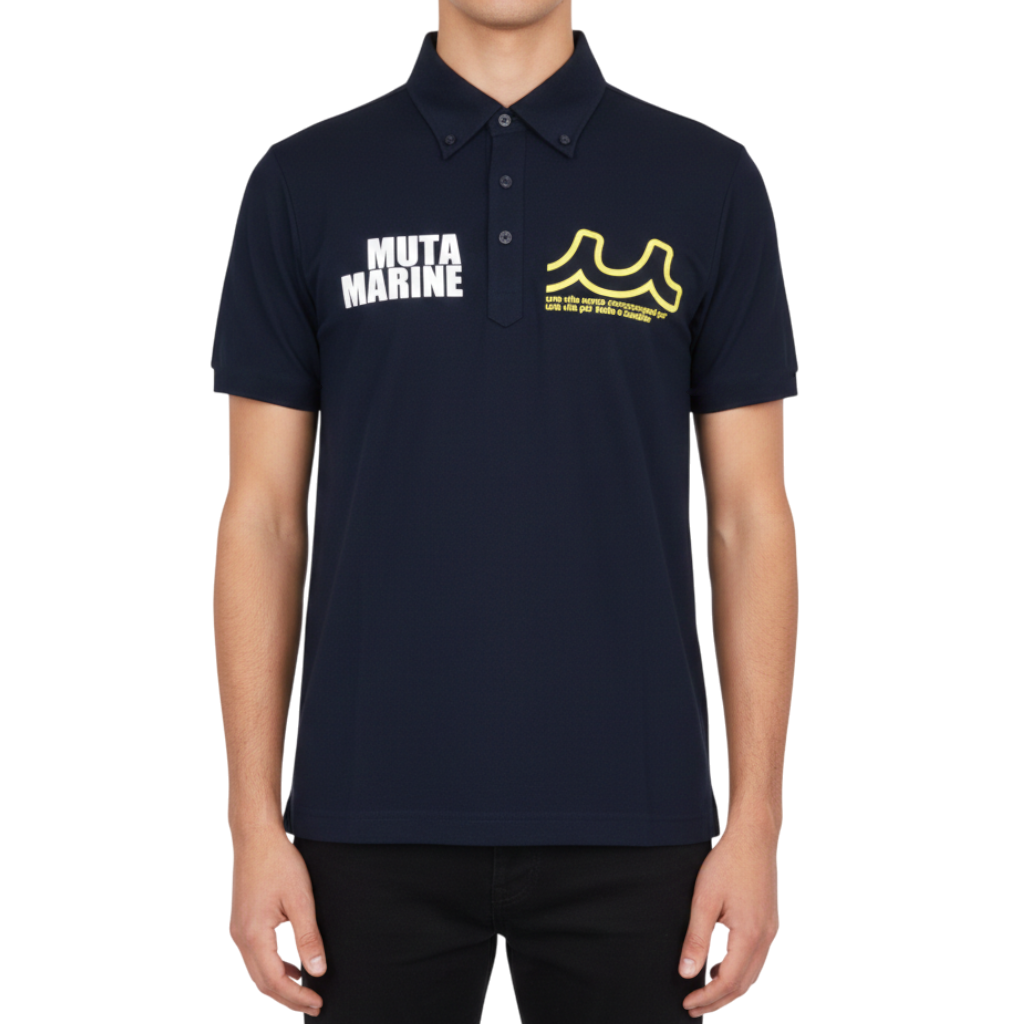 【muta】ボックスロゴ　ポロシャツ ネイビー レディース メンズ XS M L（MMAX-446325-NV）