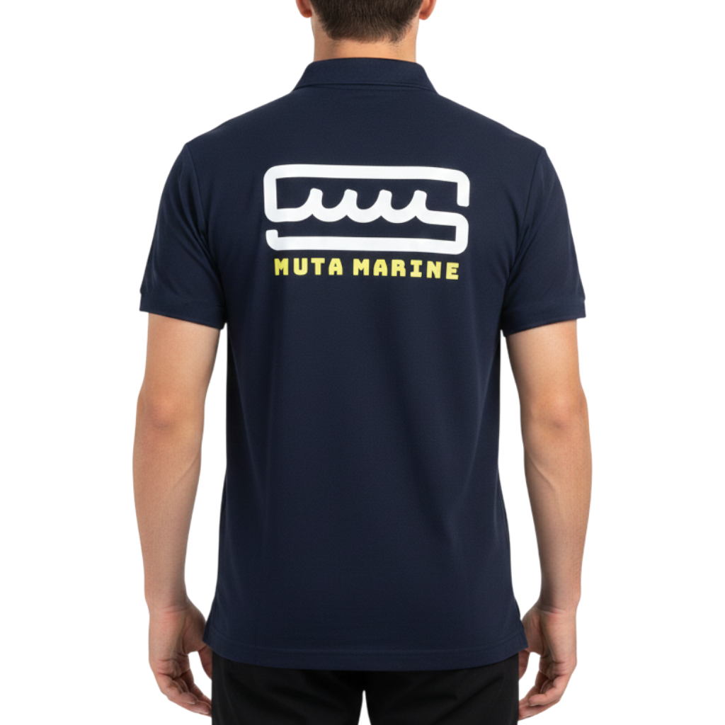 【muta】ボックスロゴ　ポロシャツ ネイビー レディース メンズ XS M L（MMAX-446325-NV）