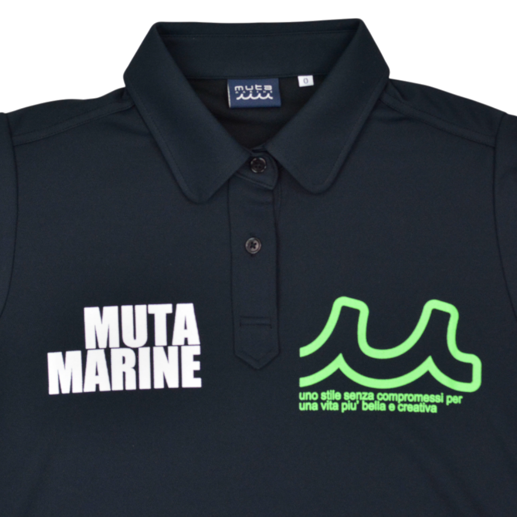 【muta】ボックスロゴ　ポロシャツ ブラックレディース XS（MMAX-446325-NV）