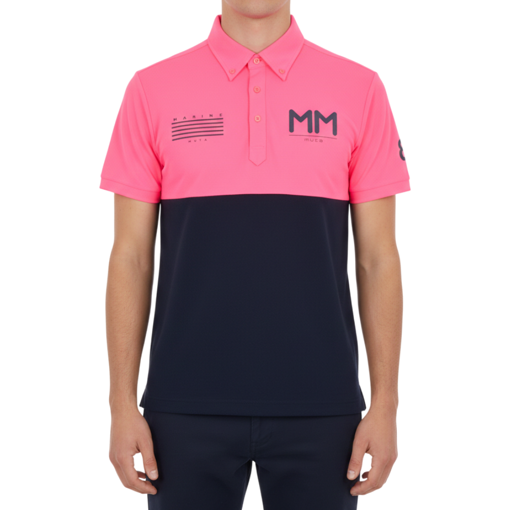 [muta] MM Two-Tone Polo Shirt, Pink Navy, Size L (MMMP-446133-PKNV) 