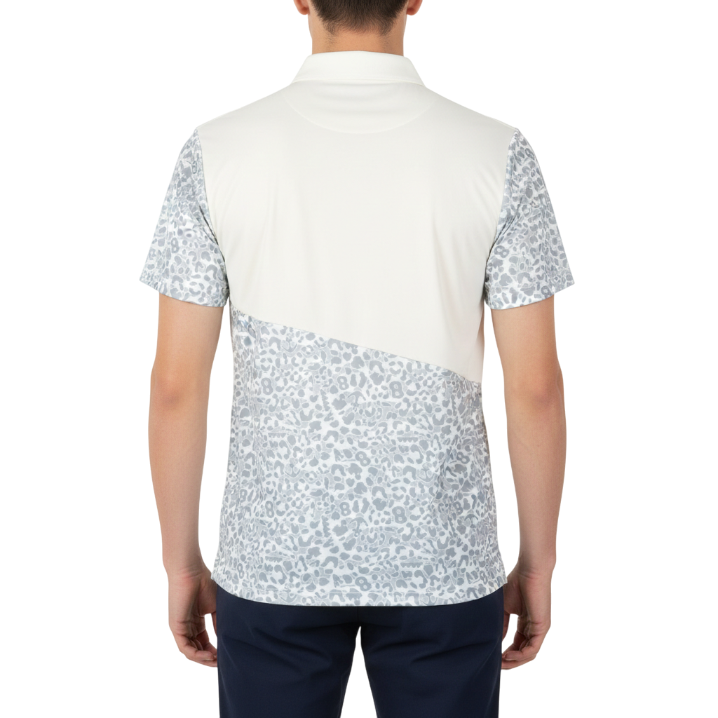 [muta] Leopard Color Block Polo Shirt, White, Size SM (MMJC-446075) 