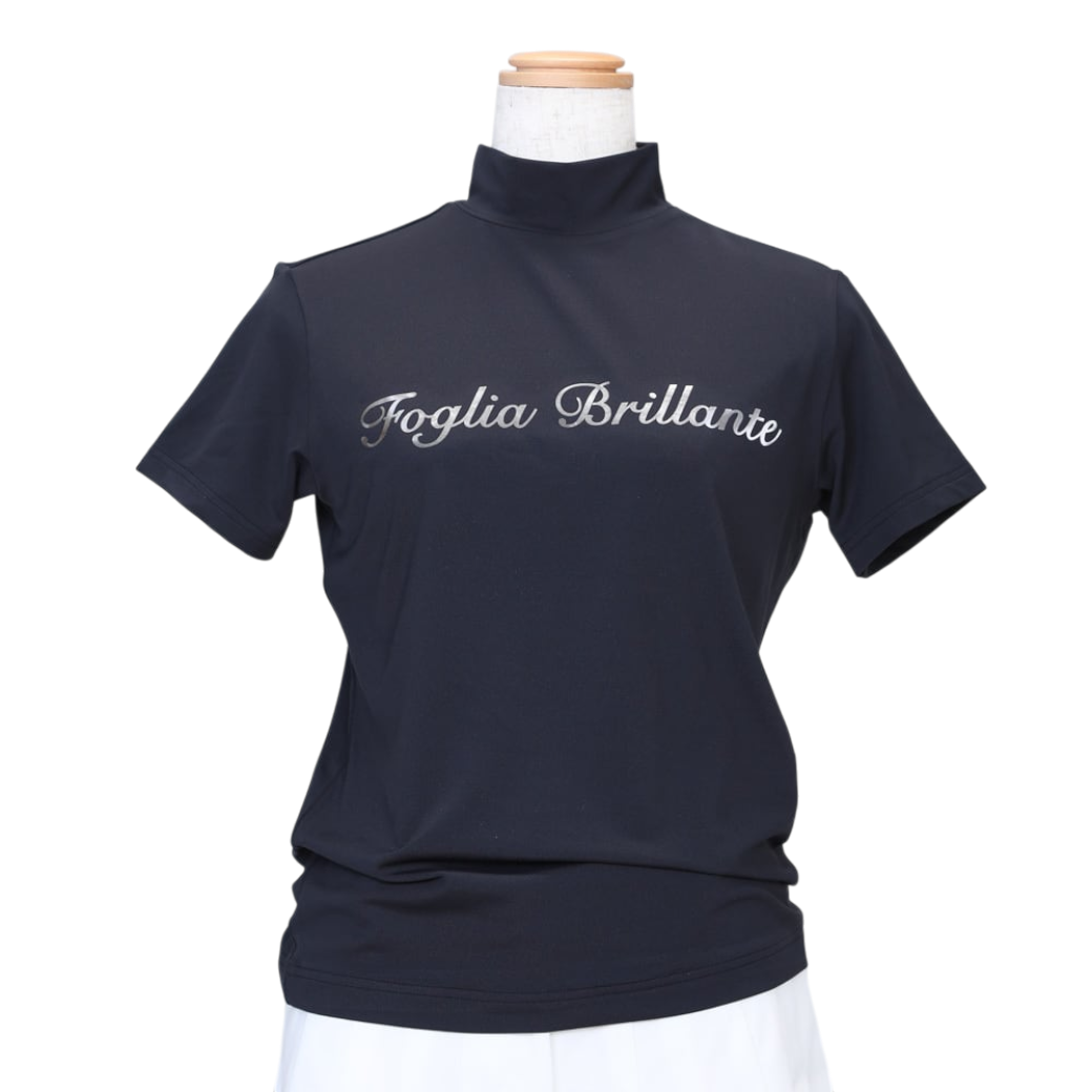 【Foglia Brillante】ロゴプリント 半袖モックネック WOMAN BLACK（FBAL-MN2)