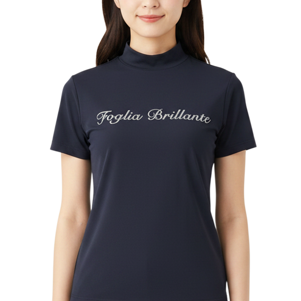 【Foglia Brillante】ロゴプリント 半袖モックネック WOMAN BLACK（FBAL-MN2)