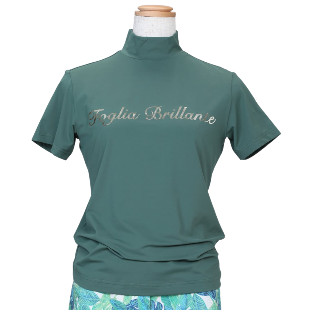 【Foglia Brillante】ロゴプリント 半袖モックネック WOMAN OLIVE（FBAL-MN2)