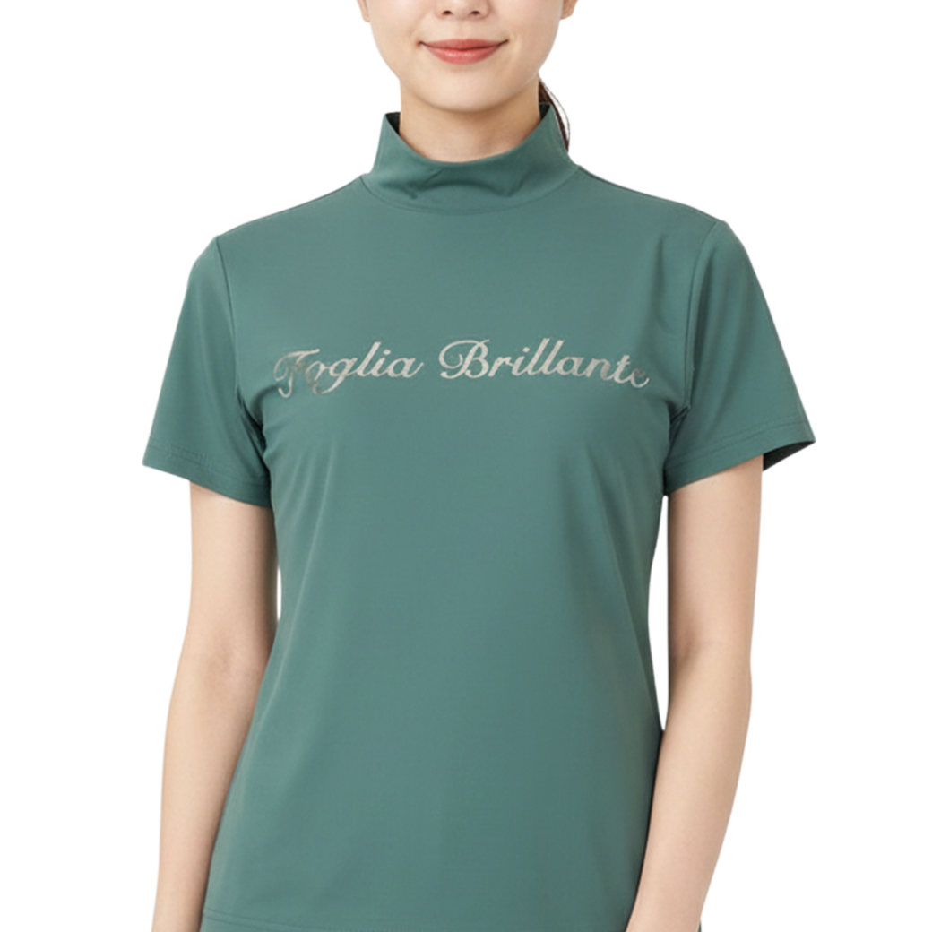 【Foglia Brillante】ロゴプリント 半袖モックネック WOMAN OLIVE（FBAL-MN2)