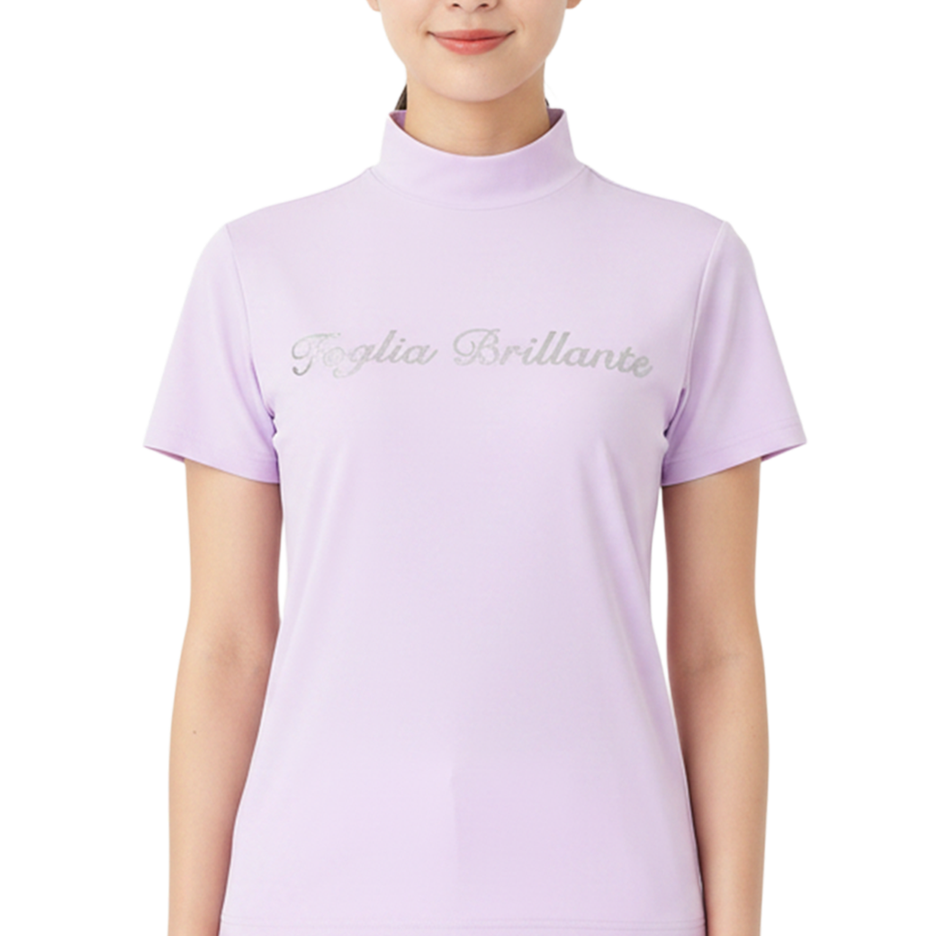 【Foglia Brillante】ロゴプリント 半袖モックネック WOMAN PURPLE（FBAL-MN2)