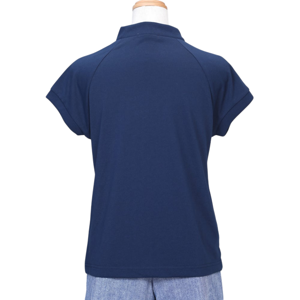 【Foglia Brillante】ラグランスリーブ モックネック WOMAN NAVY（FBAL-MN3)