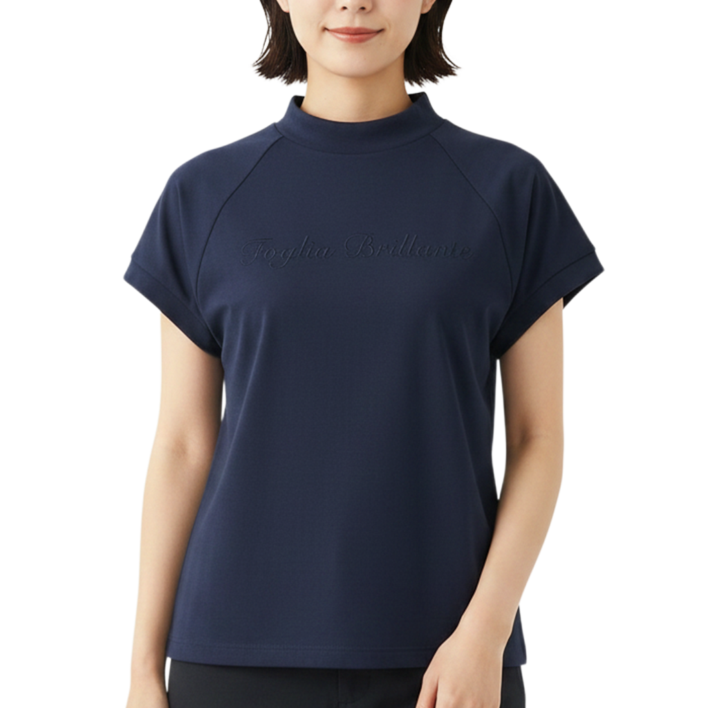 【Foglia Brillante】ラグランスリーブ モックネック WOMAN NAVY（FBAL-MN3)