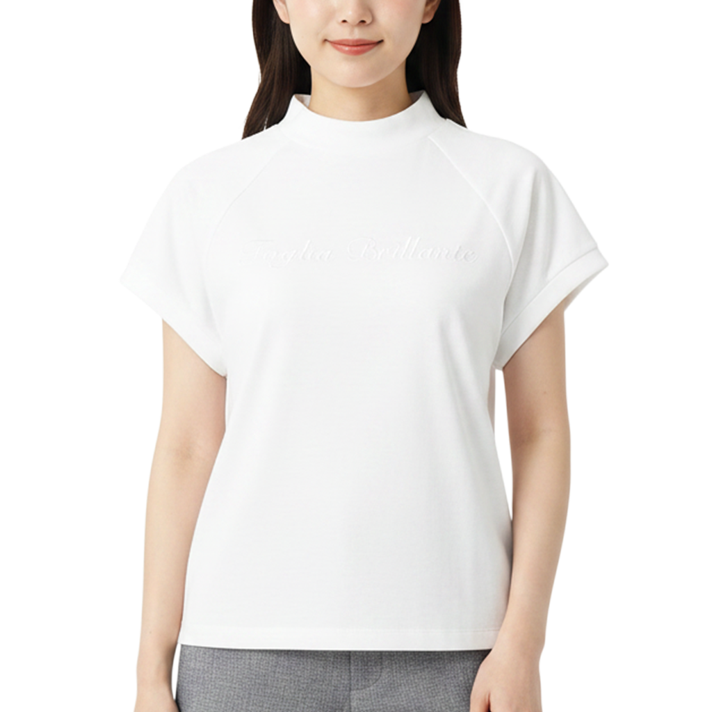 【Foglia Brillante】ラグランスリーブ モックネック WOMAN WHITE（FBAL-MN3)