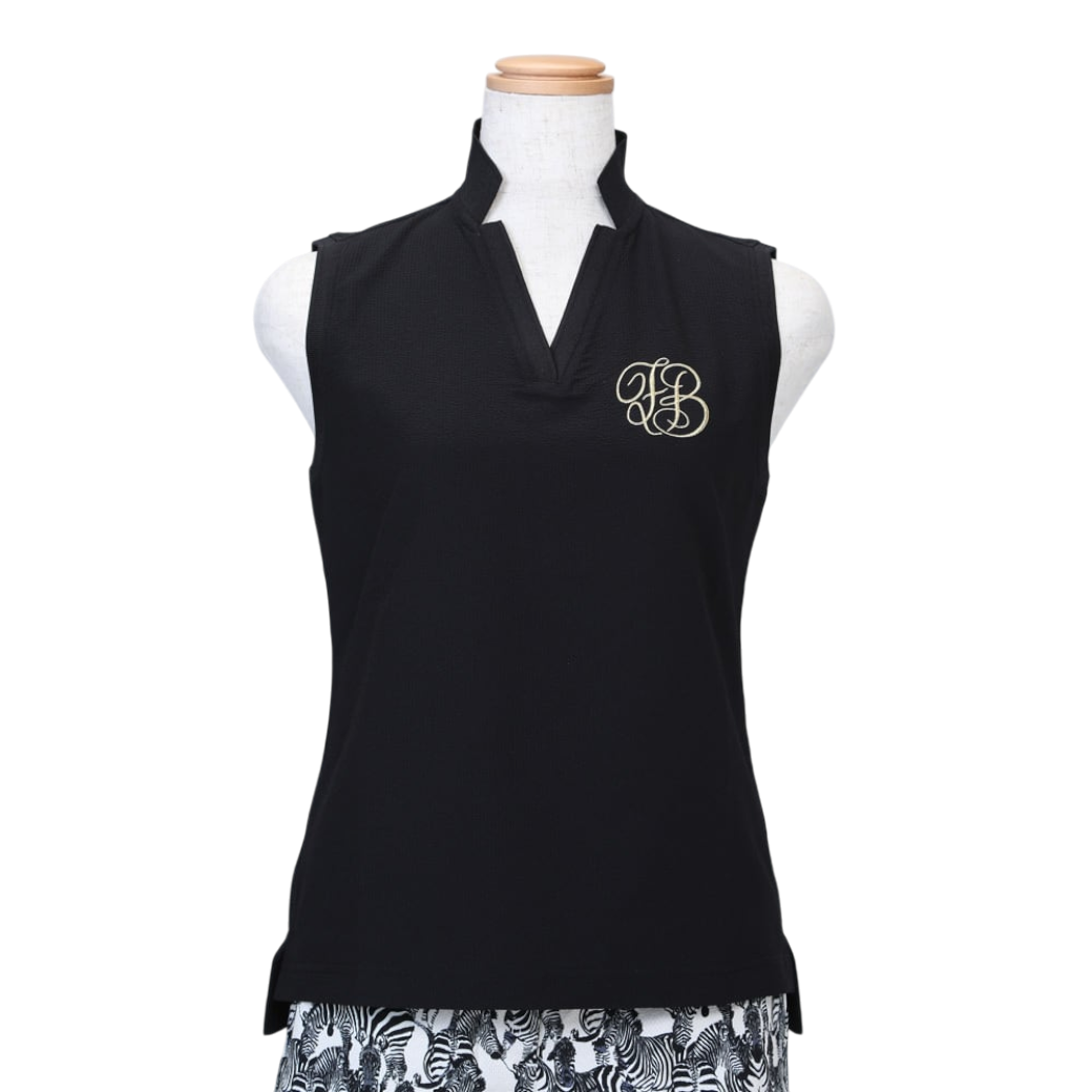 【Foglia Brillante】サッカー ノースリーブポロ WOMAN BLACK（FBAL-SLPO11)