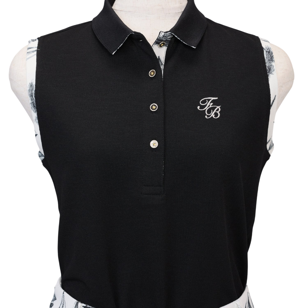【Foglia Brillante】ノースリーブポロ WOMAN BLACK（FBAL-SLPO12)