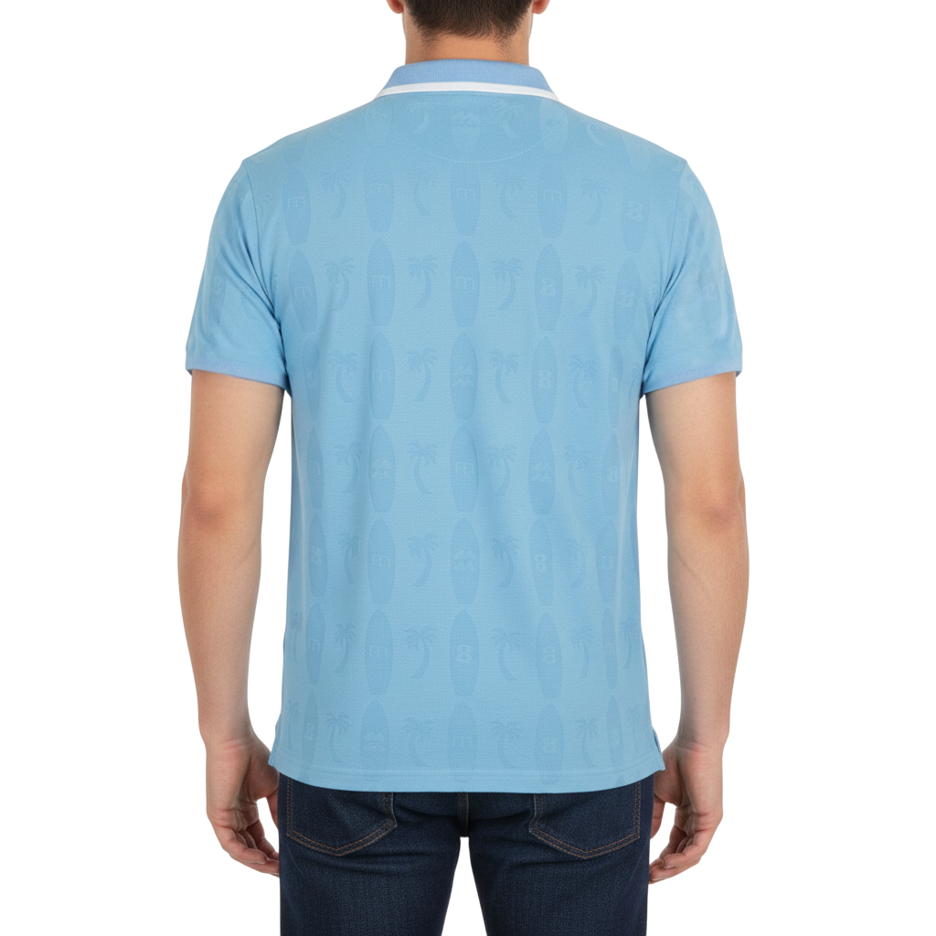 【muta】リンクスジャガード ポロシャツ ブルー L（MGJC-446338-BL）