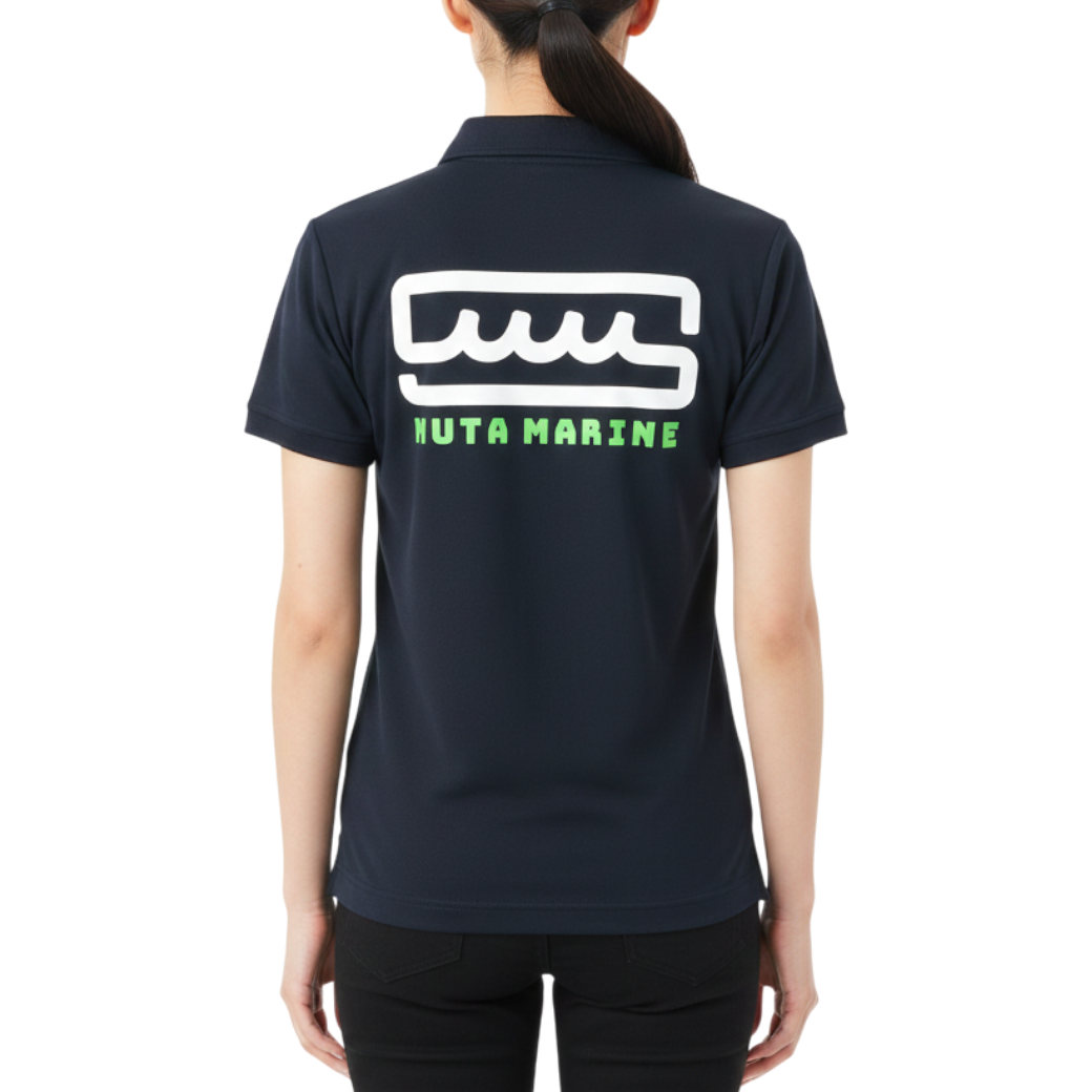 【muta】ボックスロゴ　ポロシャツ ブラックレディース XS（MMAX-446325-NV）